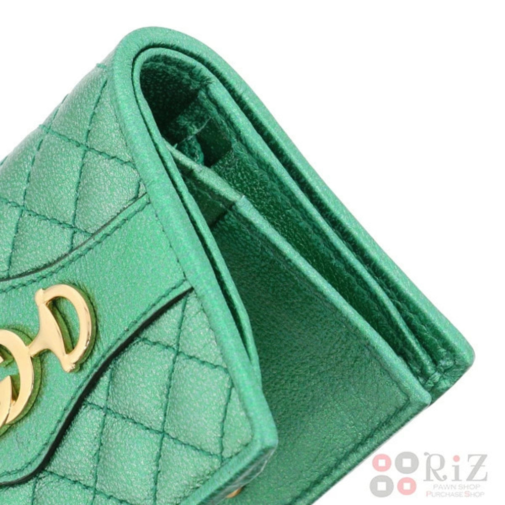 GUCCI Horsebit Laminated Leather Wallet Bi fold coin wallet Green Brown - Picture 4 of 6